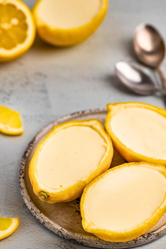 Tangy lemon posset served in lemon shells