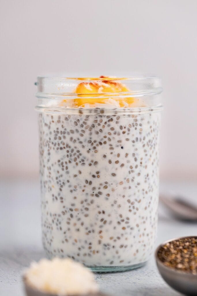Wholesome jar of coconut chia pudding