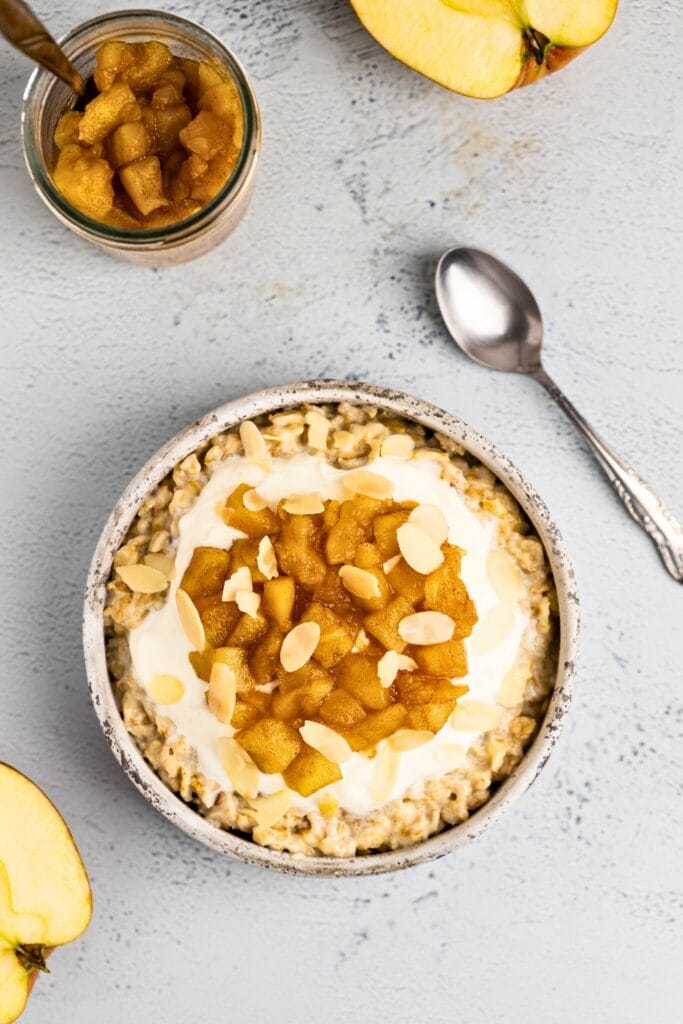 Apple oatmeal served (overhead shot)