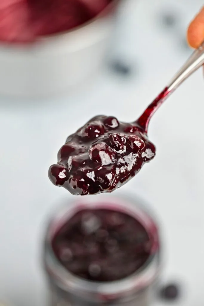 Blueberry compote spoon closeup