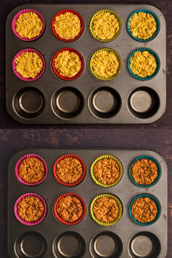 Pumpkin baked oatmeal steps: baking before and after