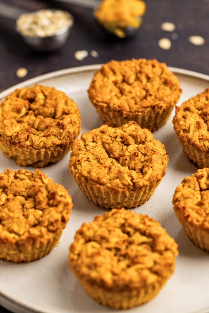 Pumpkin baked oatmeal cups on a plate