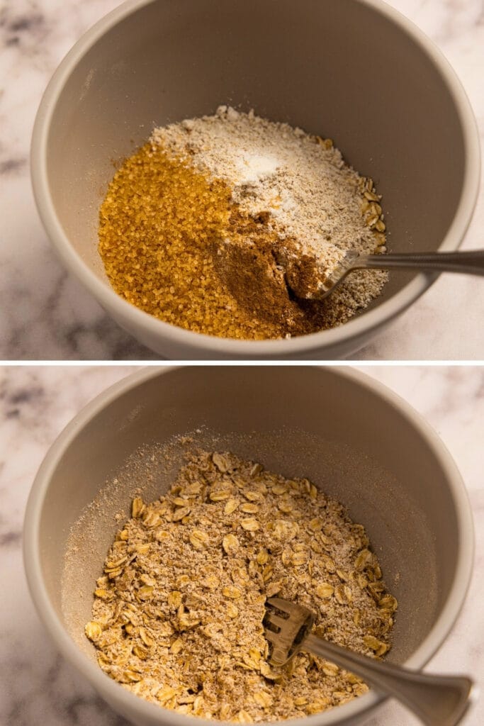 Pumpkin baked oatmeal steps: mixing dry ingredients