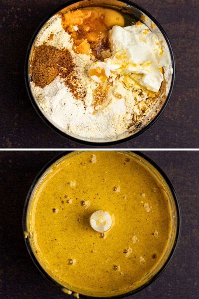Showing before and after of blending pancake ingredients into batter