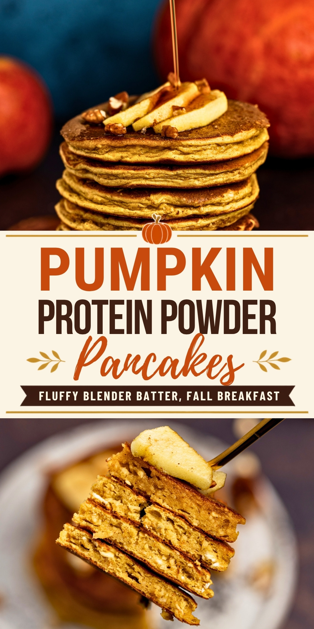 Pumpkin protein powder pancakes pin image