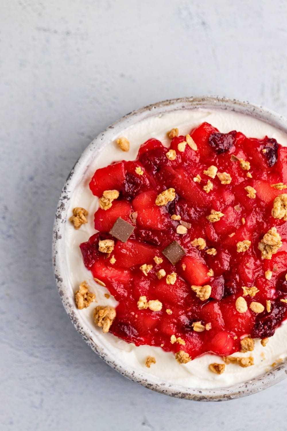 Apple cranberry yogurt bowl topdown photo
