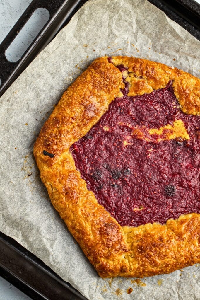 Apple mixed berries frangipane galette topdown shot