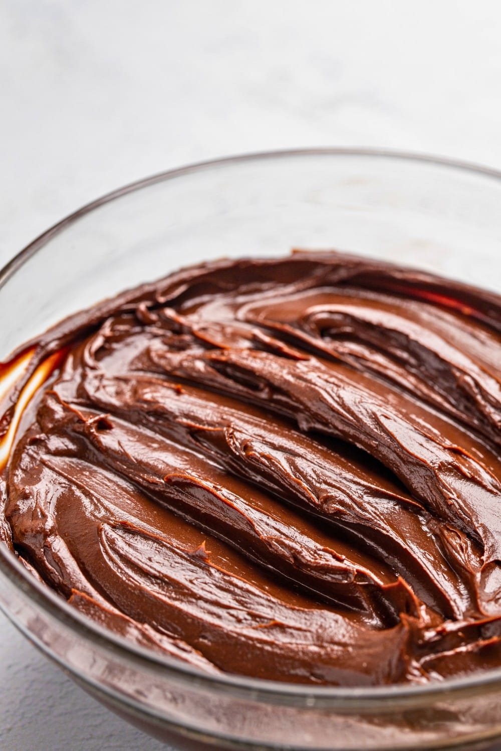 Dark chocolate ganache bowl: closeup from an angle