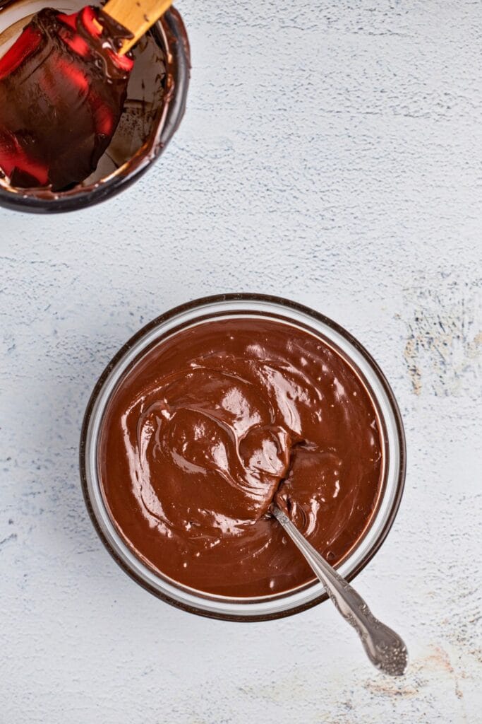 Dark chocolate ganache: topdown bowl shot