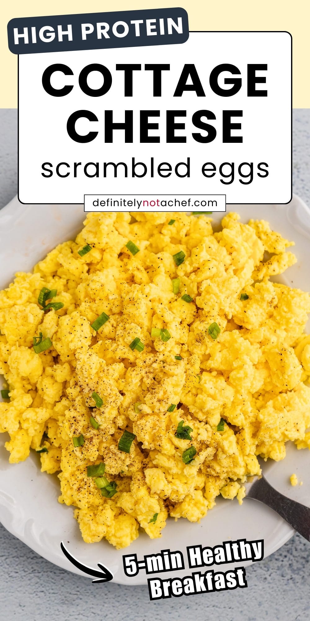 Cottage cheese scrambled eggs pin image