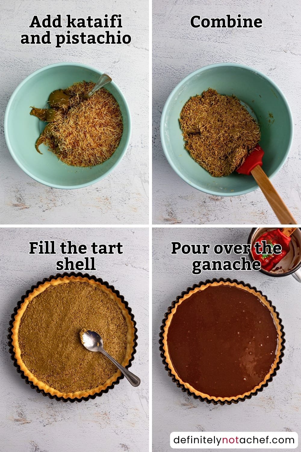 Dubai chocolate tart filling steps