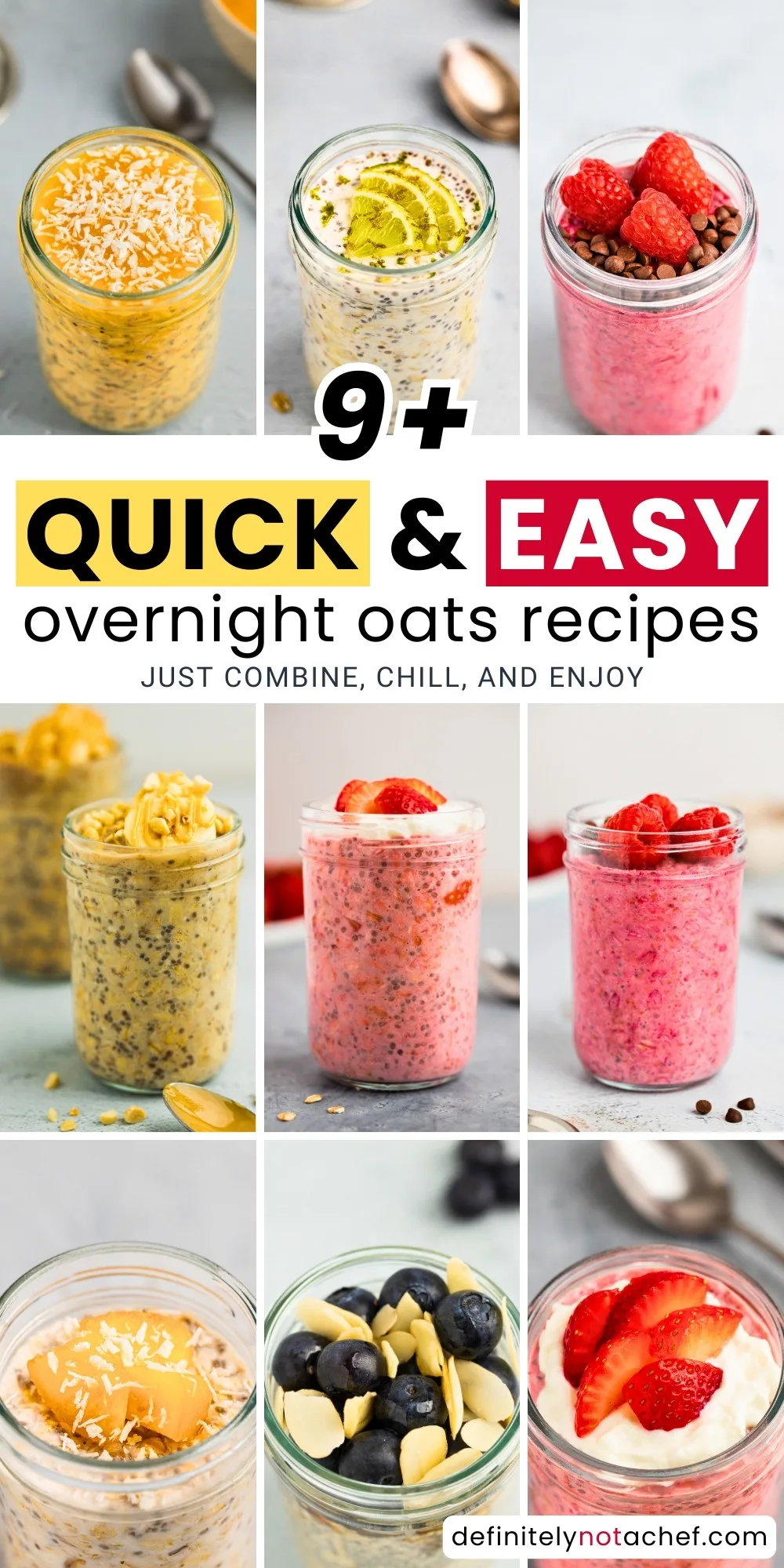 Quick and easy overnight oats recipes pin image