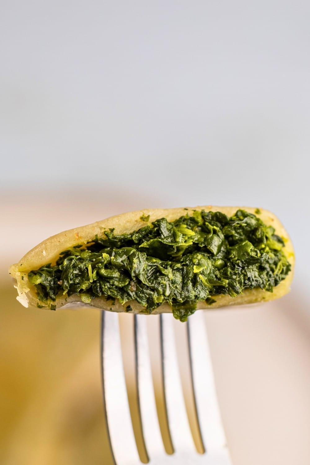 Spinach garlic pierogi inside