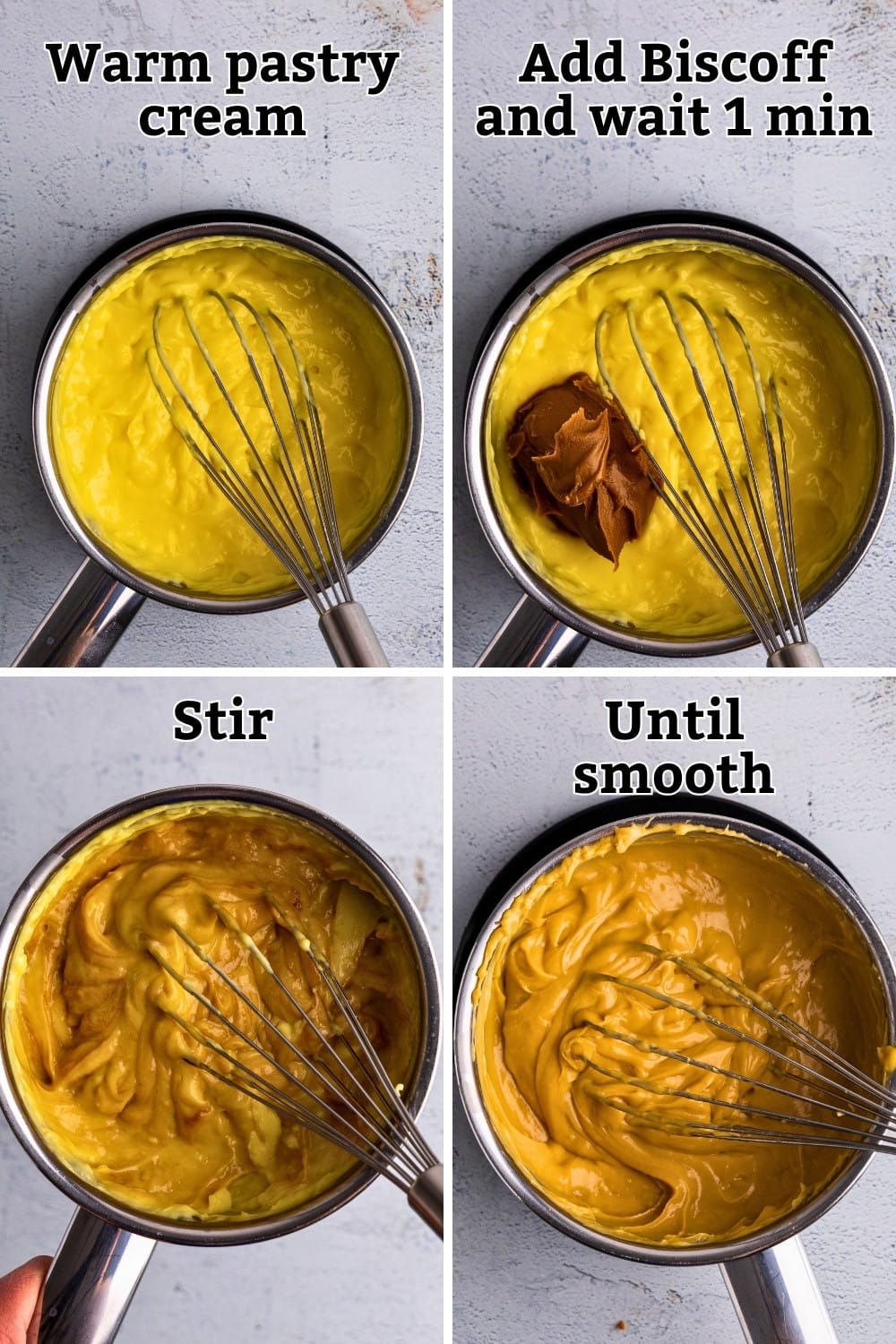 Biscoff pastry cream adding biscoff spread