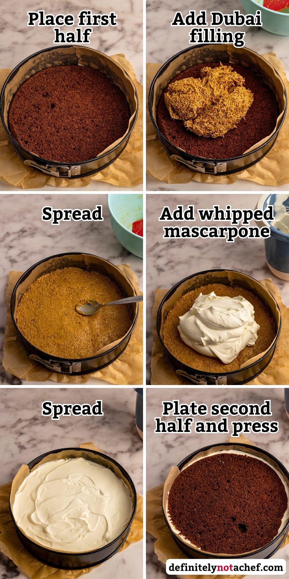 Dubai chocolate financier cake assembly steps