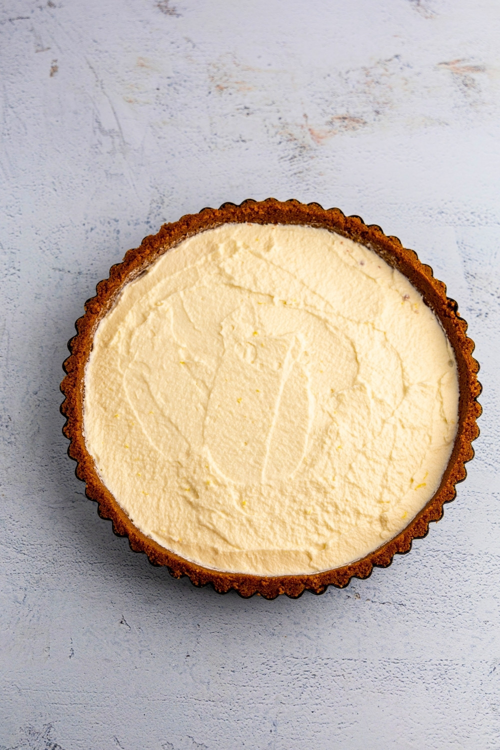 No Bake Biscoff Tart after adding white chocolate cream