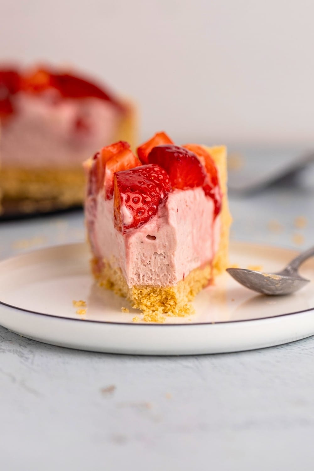 No bake strawberry cheesecake cut front