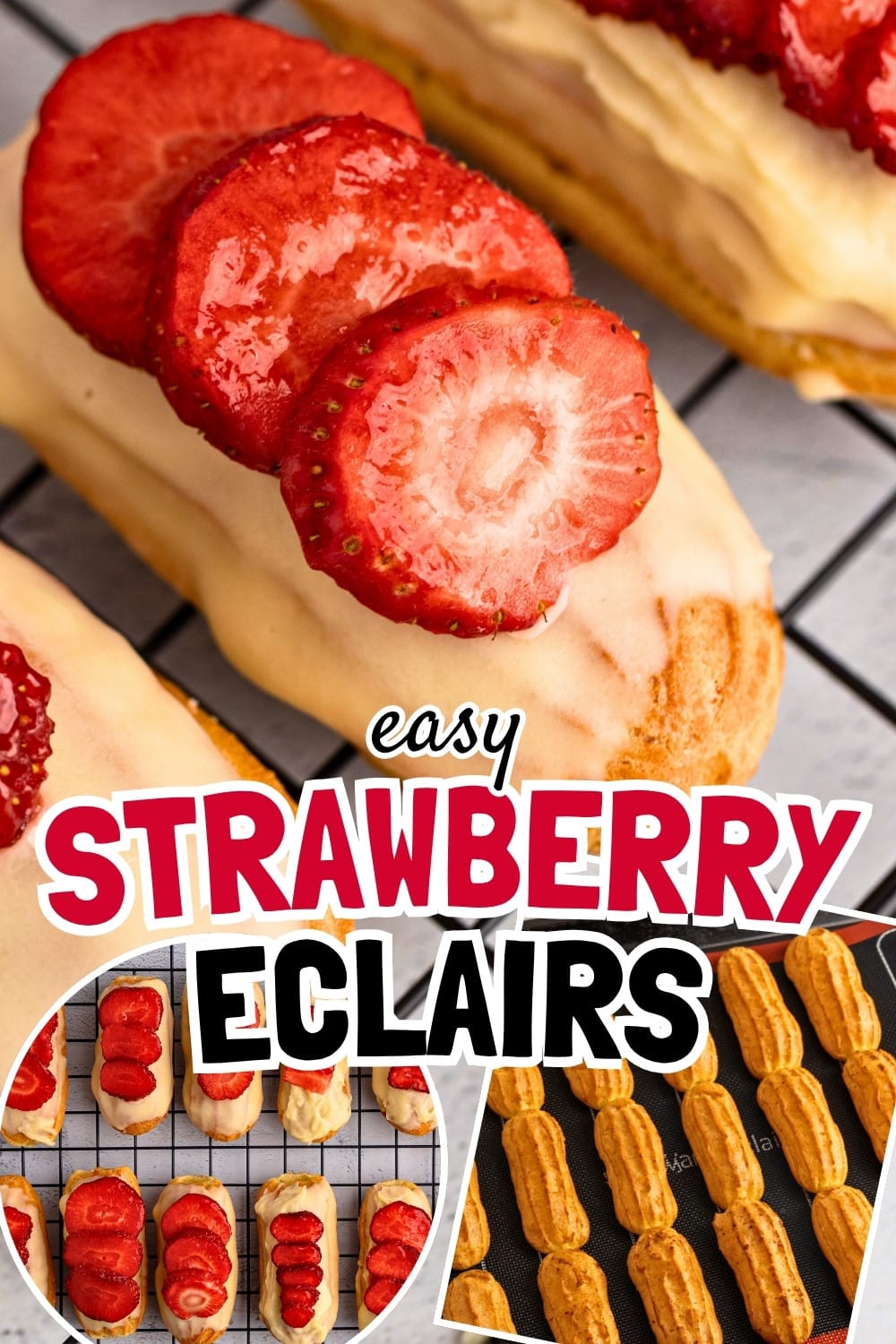 Strawberry eclairs pin image