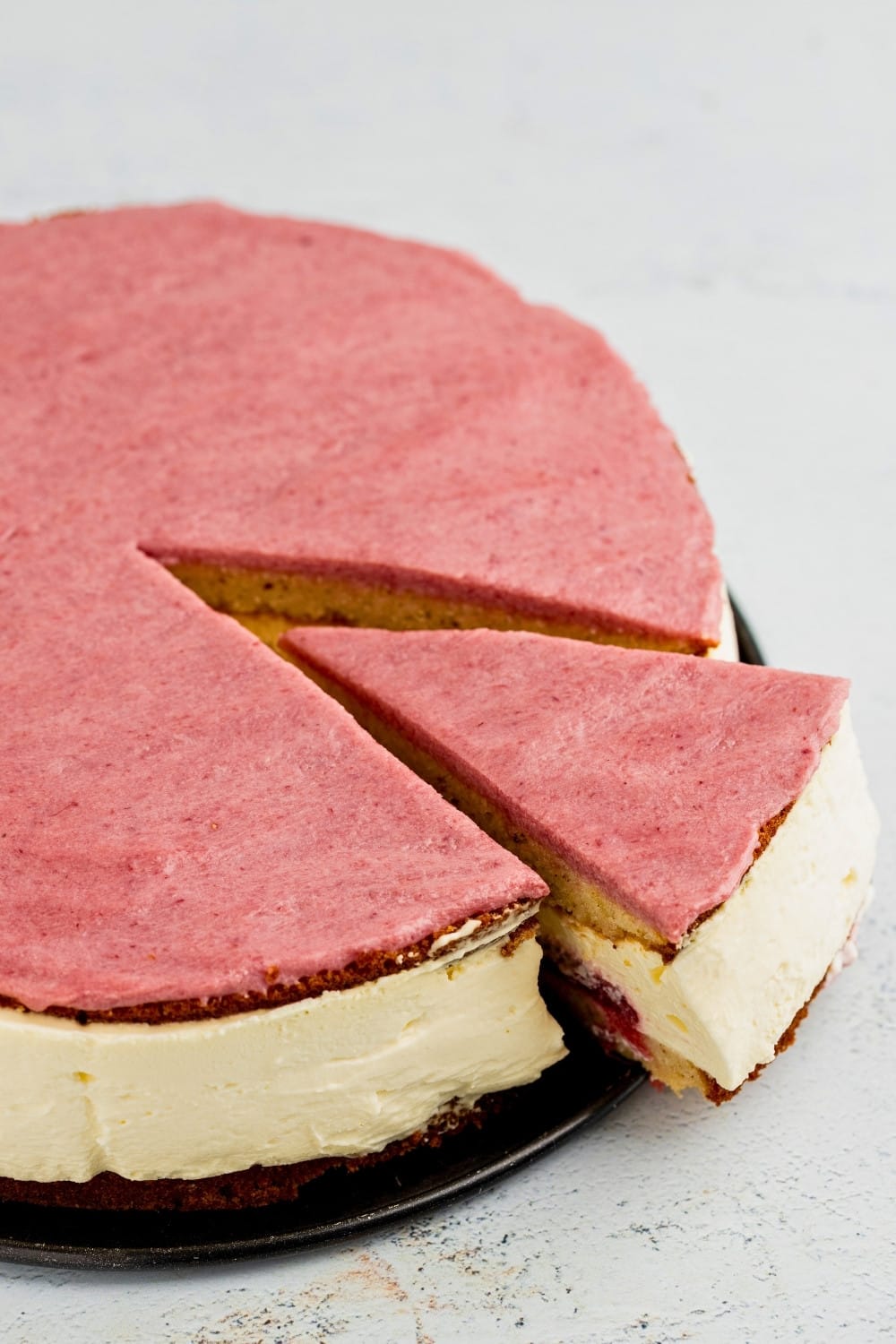 Strawberry financier cake cutout piece