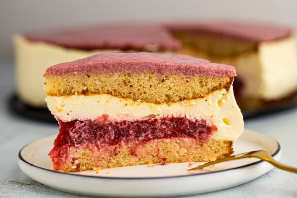 Strawberry financier cake slice