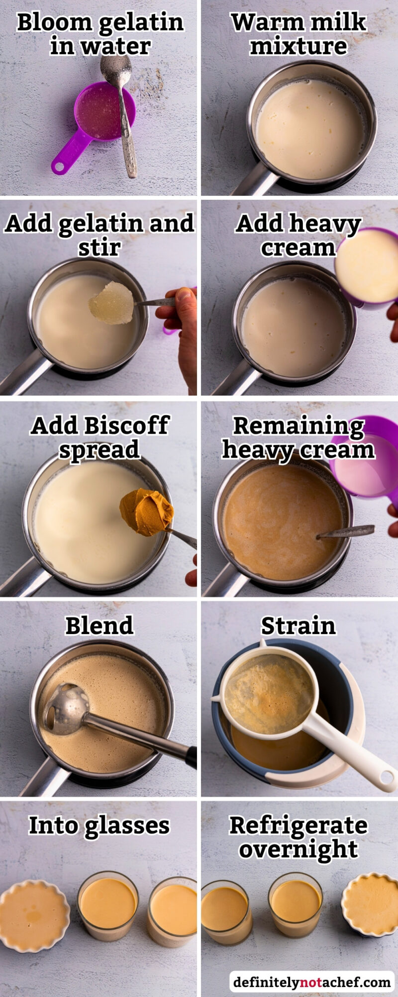 Biscoff panna cotta steps