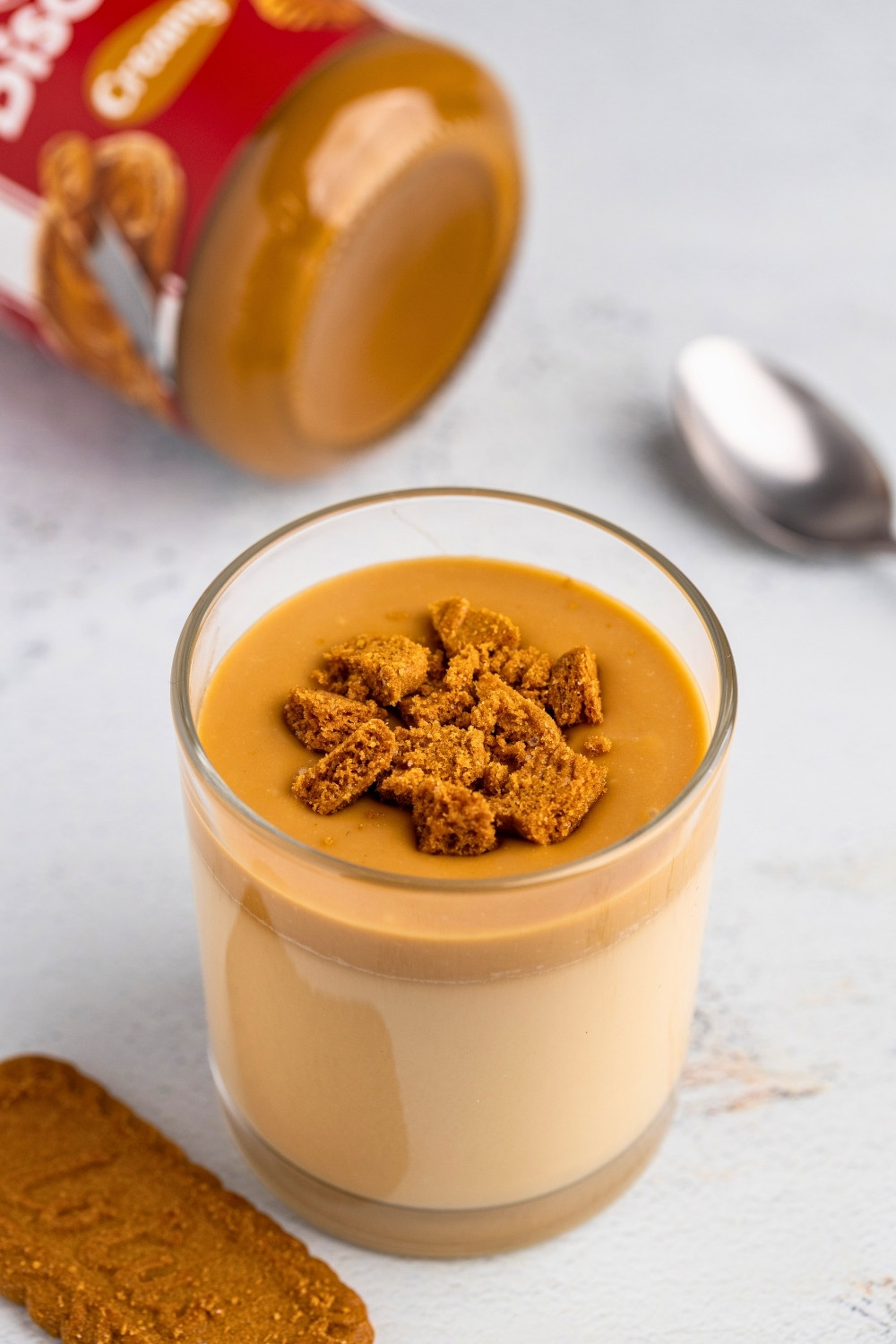 Biscoff panna cottta in a glass jar