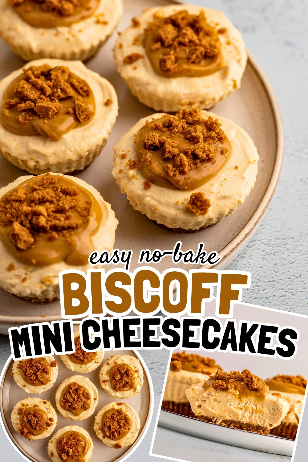 No bake mini Biscoff cheesecakes pin image