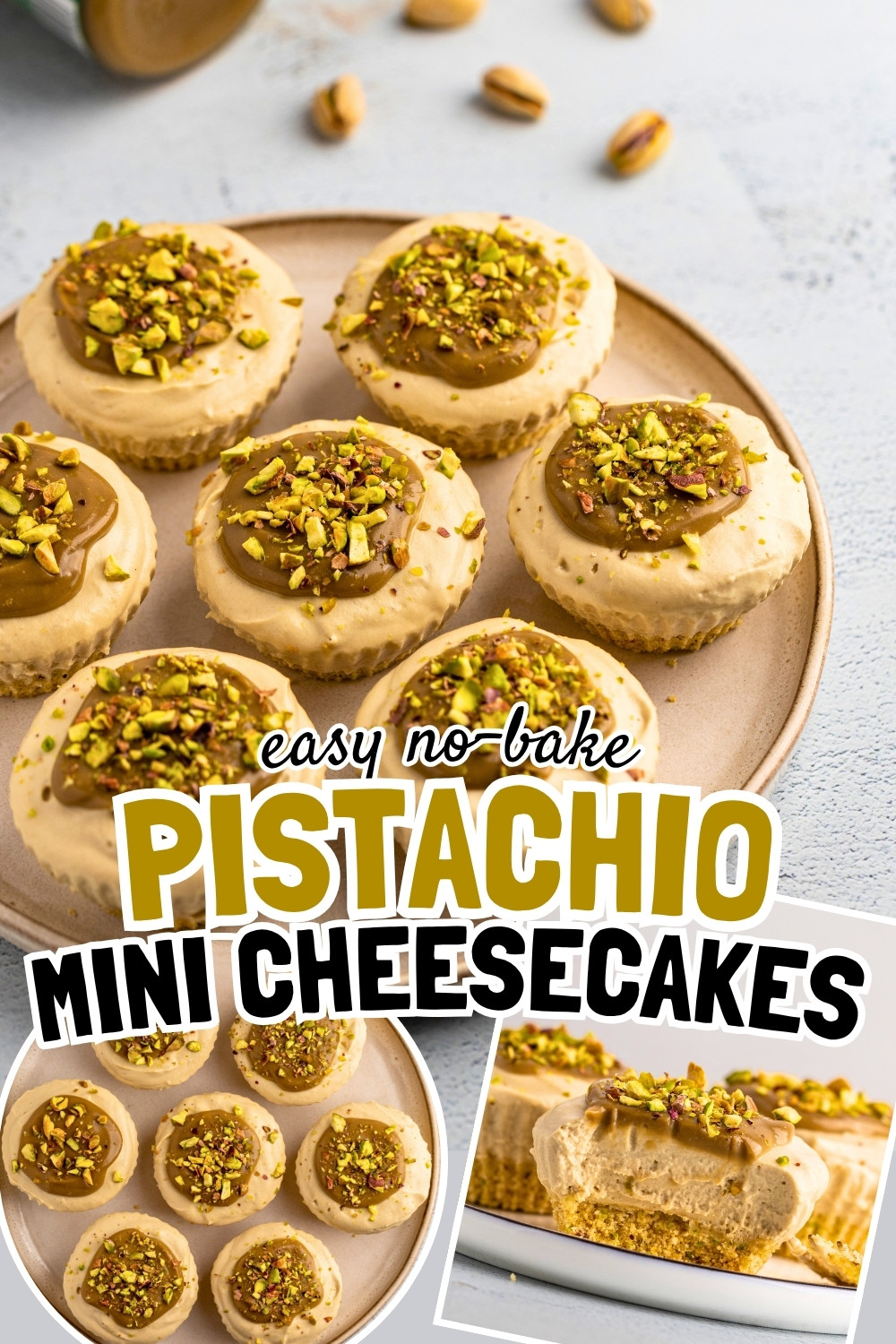 No bake mini pistachio cheesecakes pin image