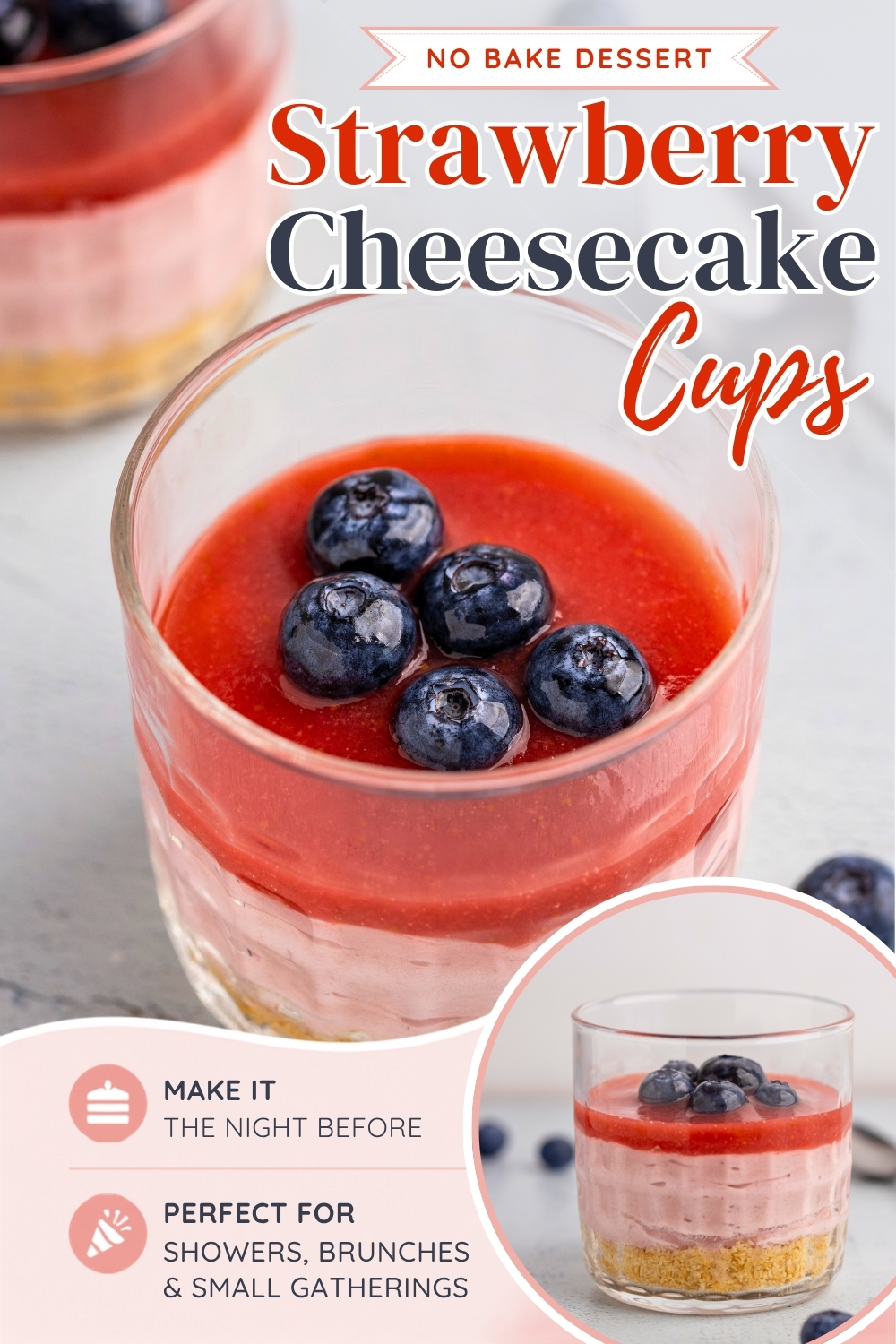 Easy no bake strawberry cheesecake cups