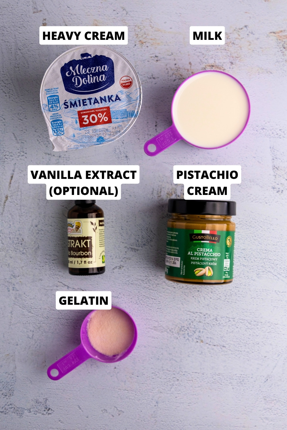 Pistachio panna cotta ingredients