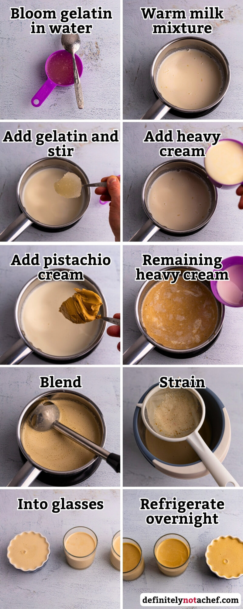 Pistachio panna cotta steps