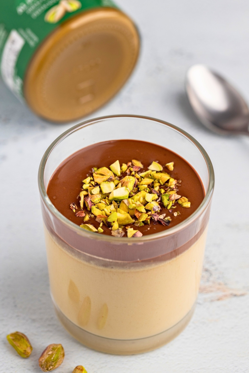 Pistachio panna cottta in a glass jar