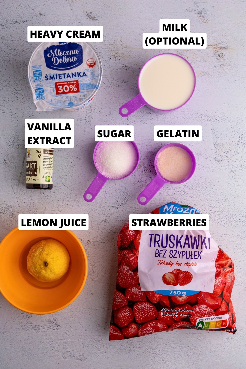 Strawberry panna cotta ingredients
