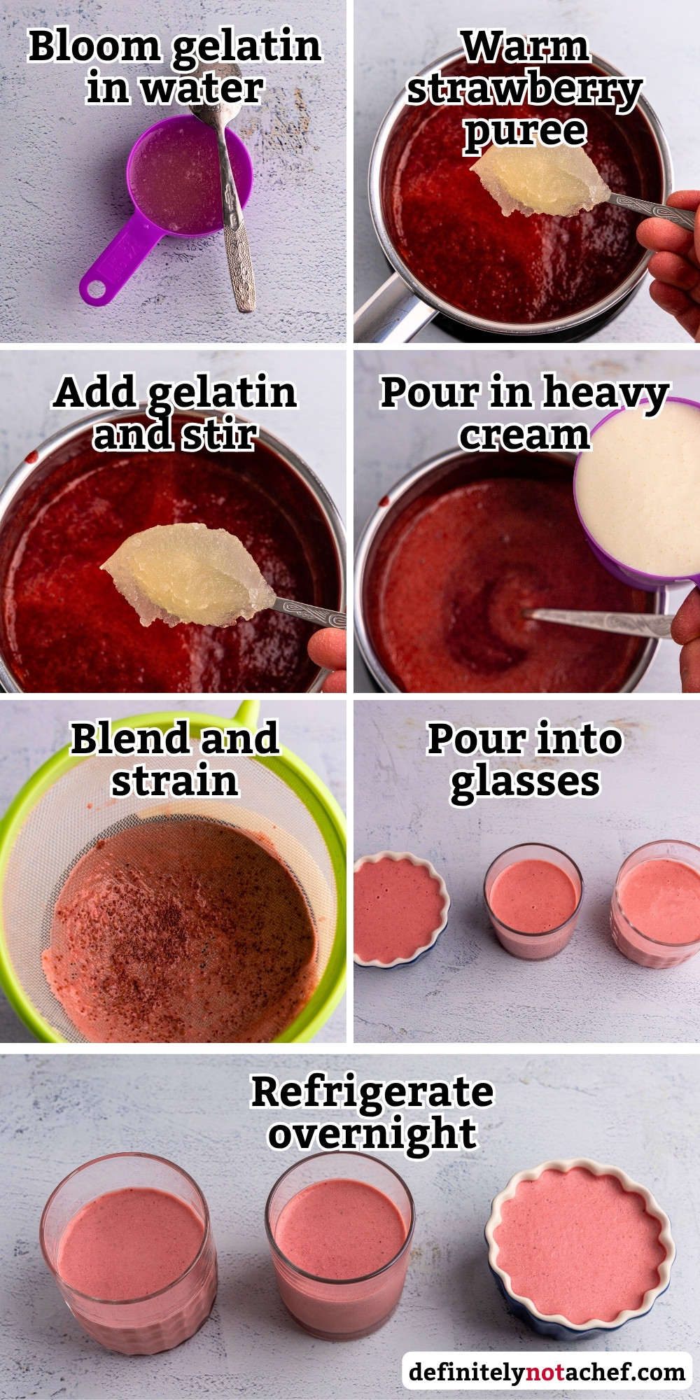 Strawberry panna cotta steps