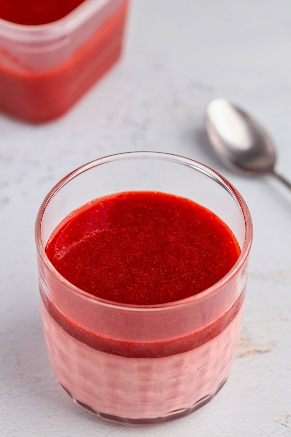 Strawberry panna cottta jar angle
