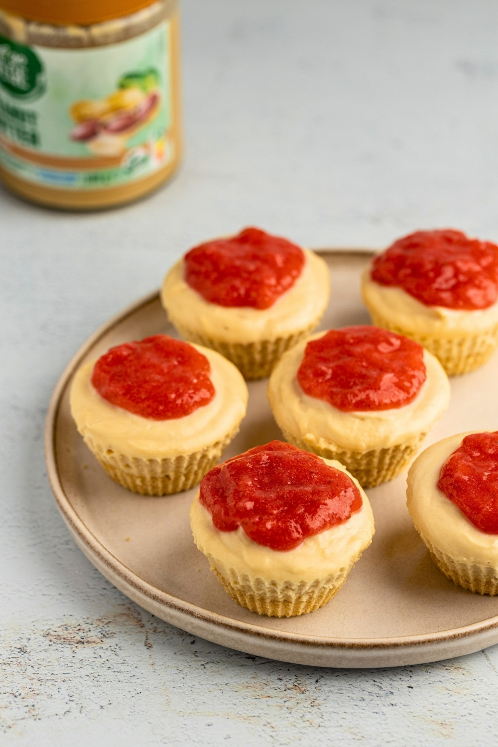 Mini PB Jelly cheesecakes plated