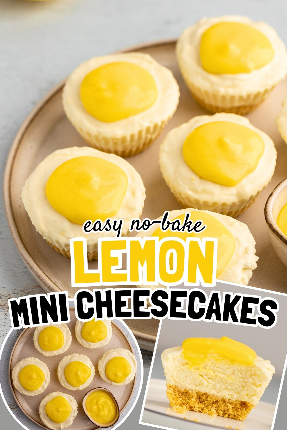 Mini lemon cheesecakes pin image