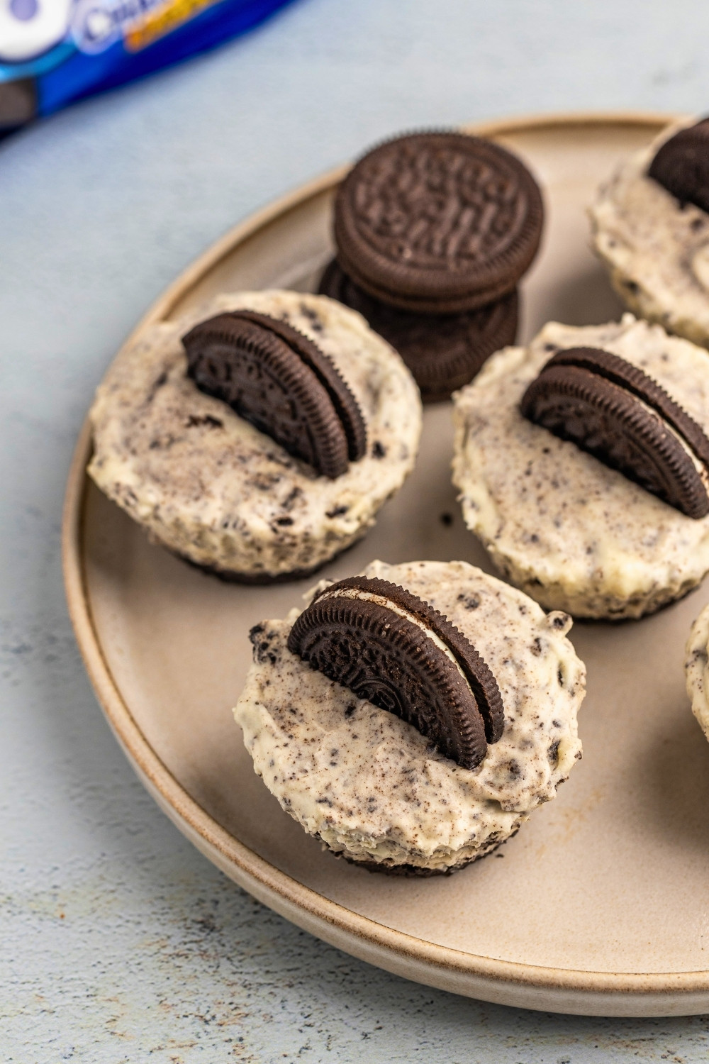 Mini oreo cheesecakes plated