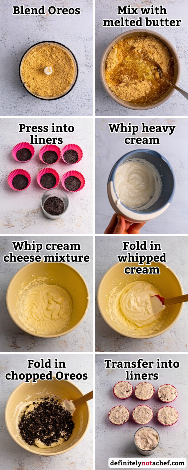 Mini oreo cheesecakes steps
