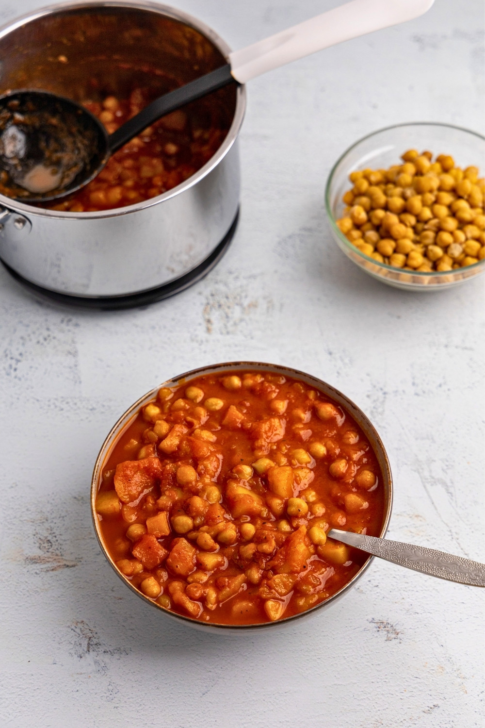 Stovetop chickpea tomato soup served