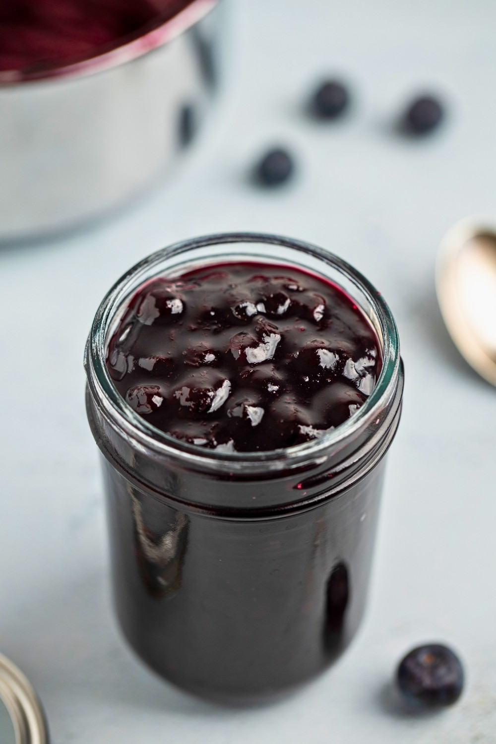Blueberry sauce in glass jar
