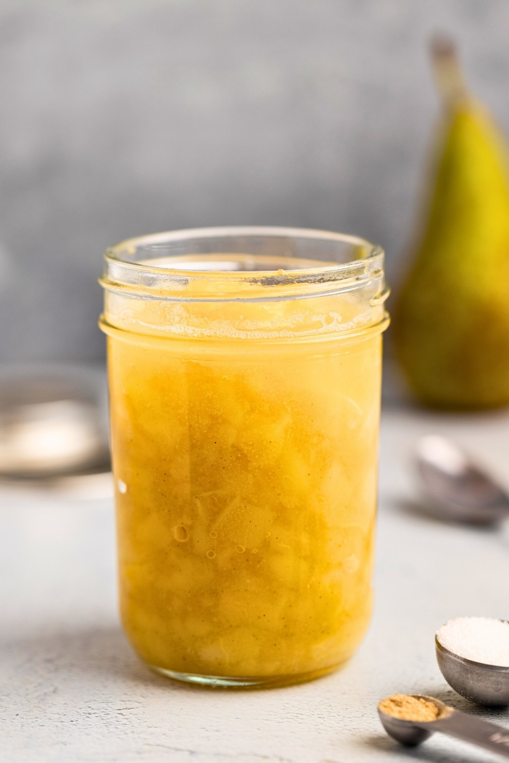 Pear compote in glass jar