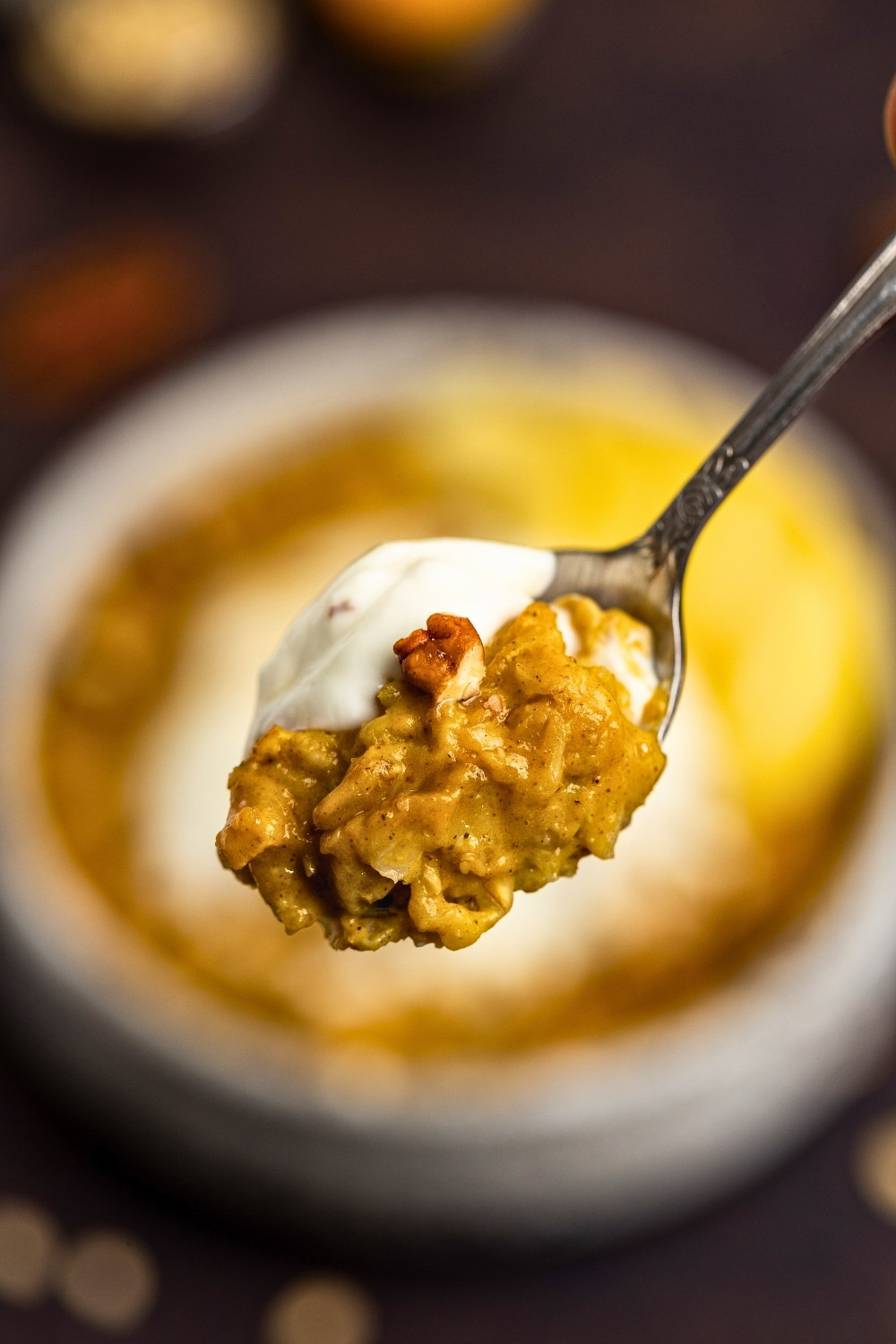 Pumpkin oatmeal teaspoon closeup